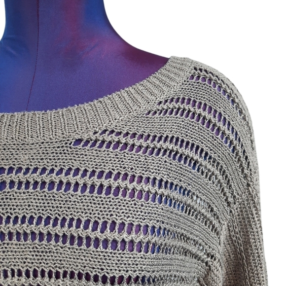 Boston Proper Bat Wing Sleeve Open Knit Shimmer Gray Size Large Women's M46 - Picture 2 of 7